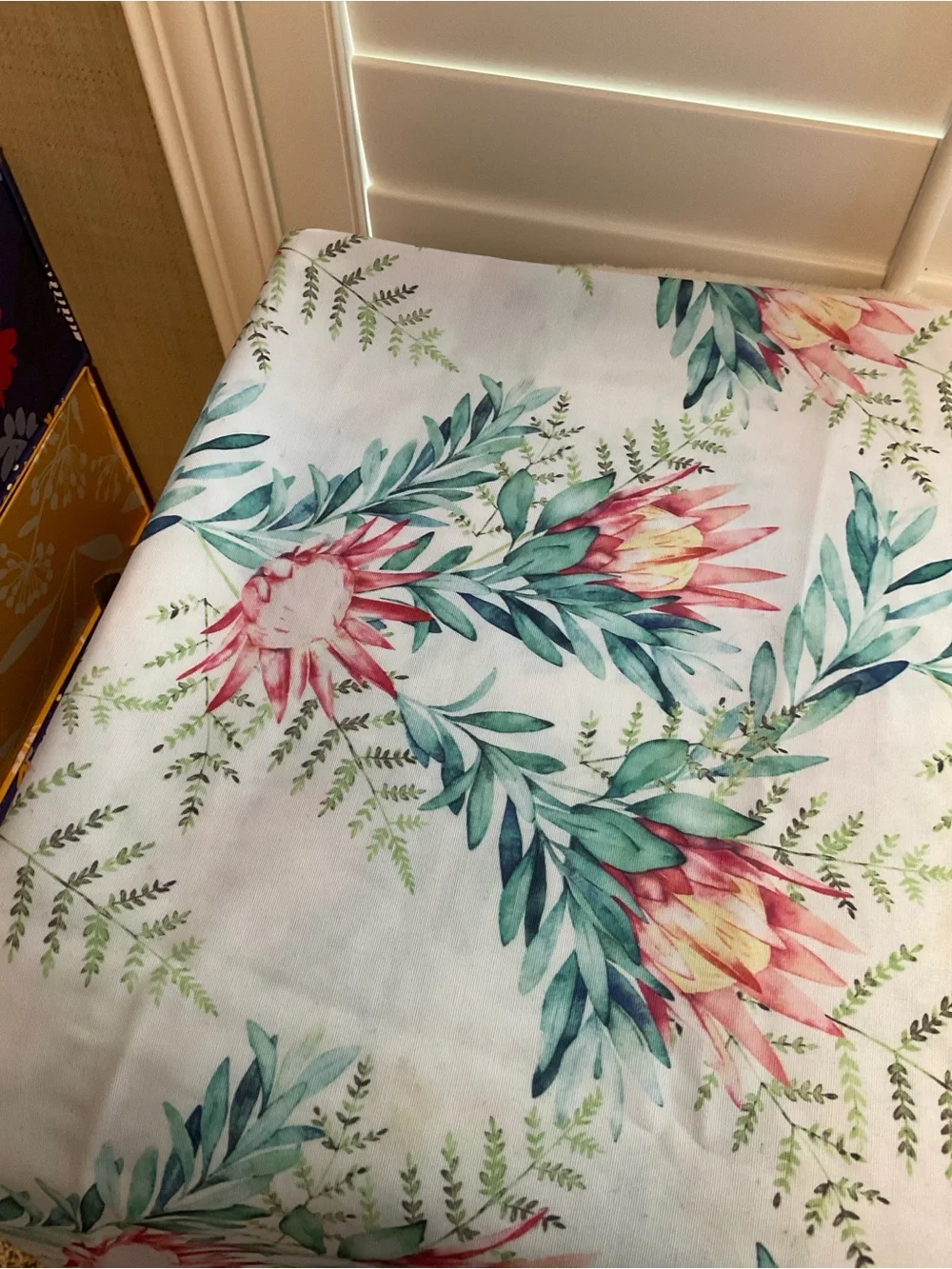 Floral Protea Print Tablecloth in Pink and Green